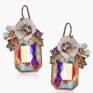 Betsey Johnson Flower Cluster Stone Drop Earrings